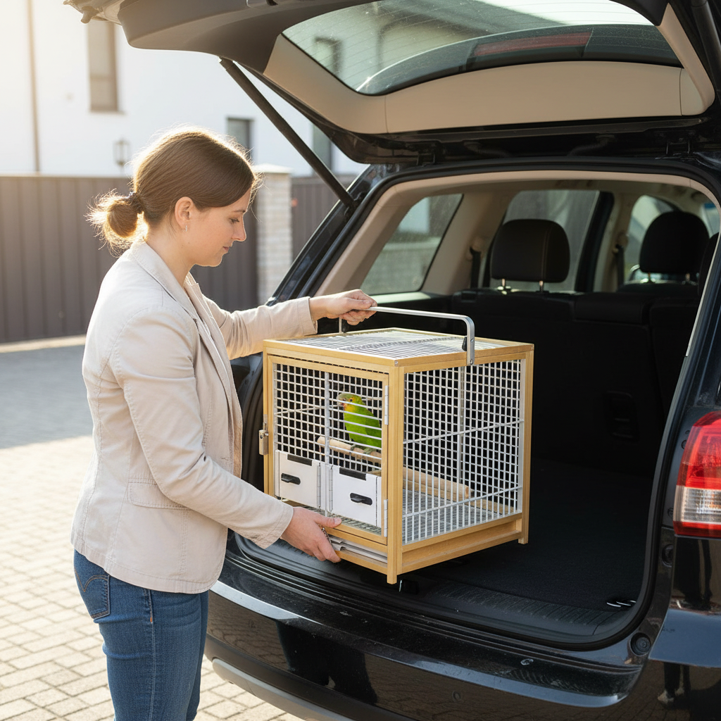 Přepravní klec pro papoušky z hliníku