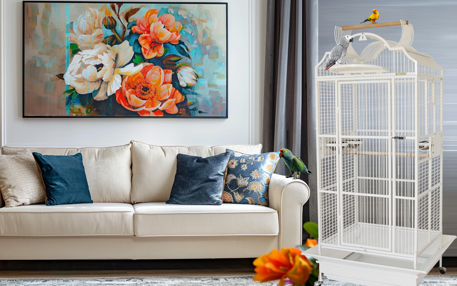 Klec pro papoušky - Model 206 v bílém provedení