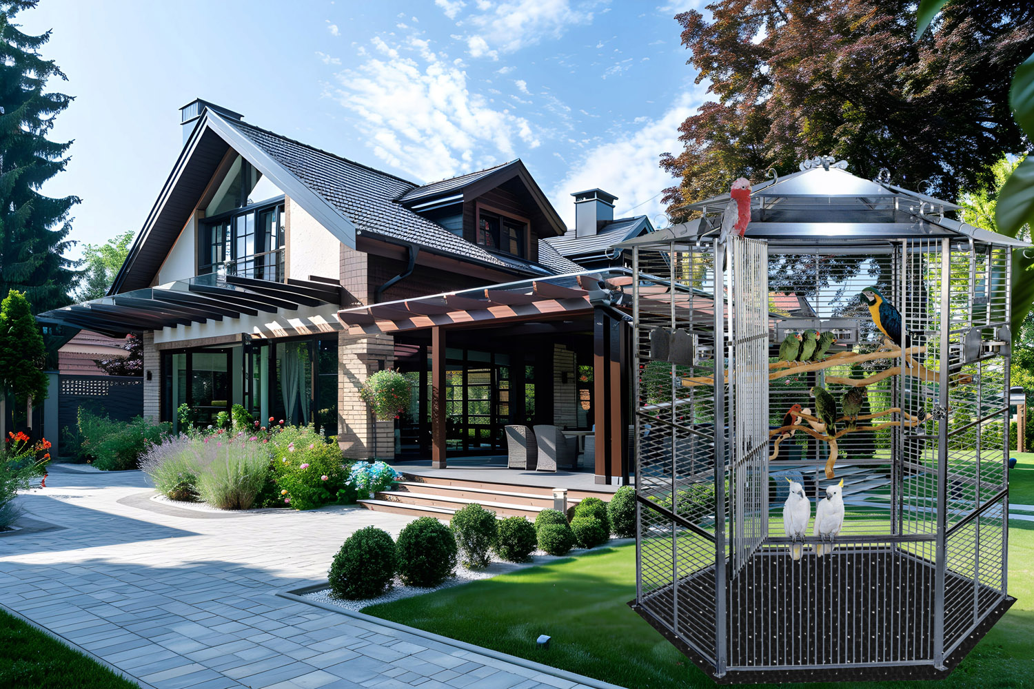 Nerezová voliéra pro papoušky - venkovní použití - model 605