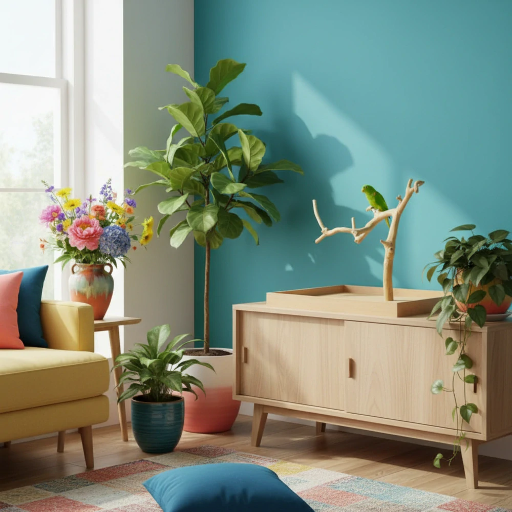 Strom z kávovníku s podstavou velikosti L střední a malé papoušky