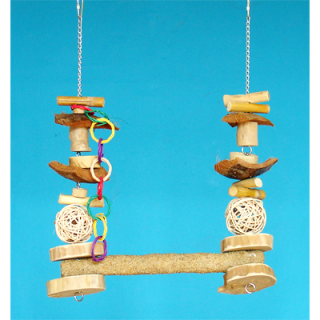 Masážní houpačka z kávovníku L, kokosů a ratanů,.. pro střední a malé papoušky, 44 x 34 cm