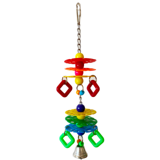 Barevný řetěz s plastovými disky, kuličkami a zvonečkem, 25 x 7 cm