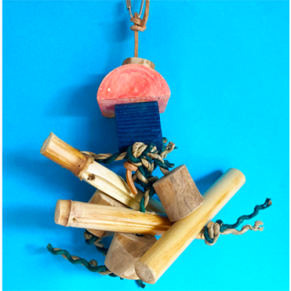 Kytice s minerálem, bambusy, ratanem a kůží, 22 x 19 cm