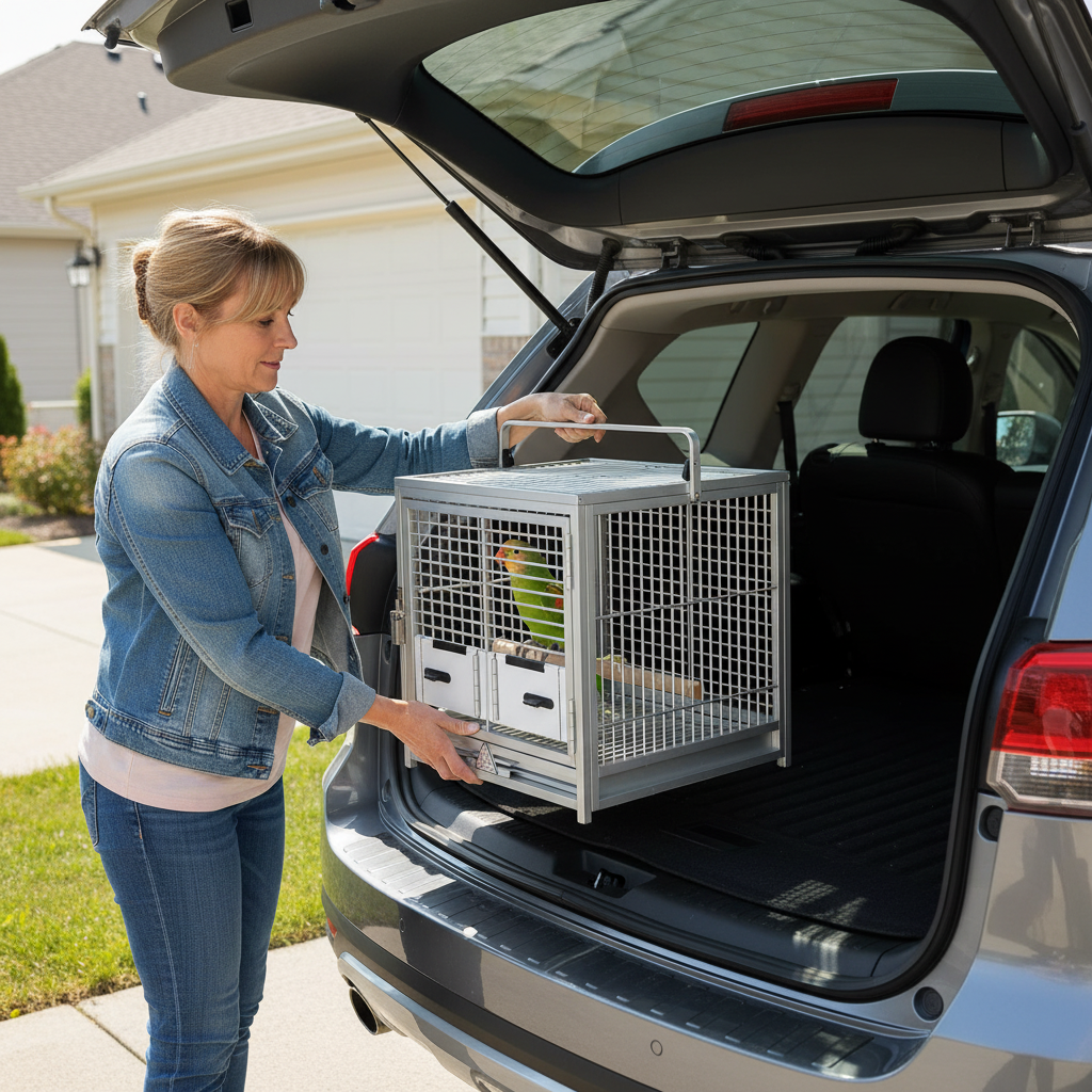 Přepravní hliníková klec pro papoušky